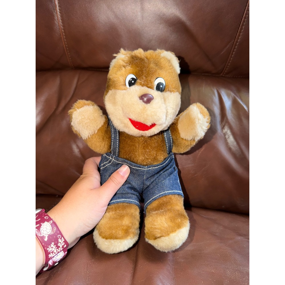 Vintage 1995 Shoney Bear Plush Shoney's Restaurant‎ Mascot Denim Overalls 9 inch